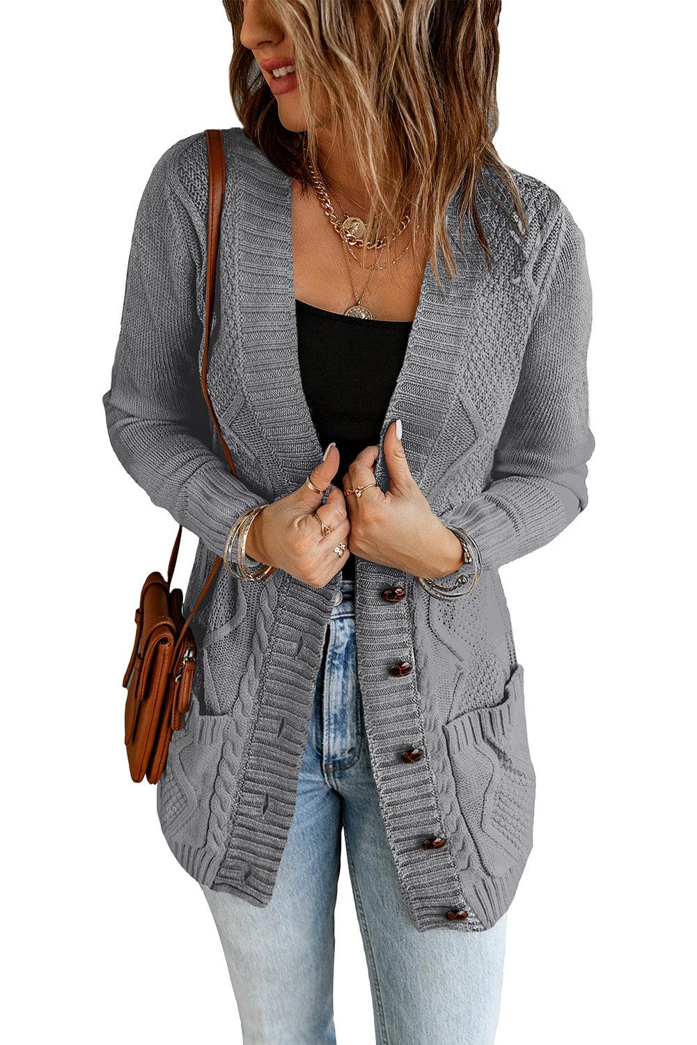 Blue Front Pocket and Buttons Closure Cardigan - L & M Kee, LLC