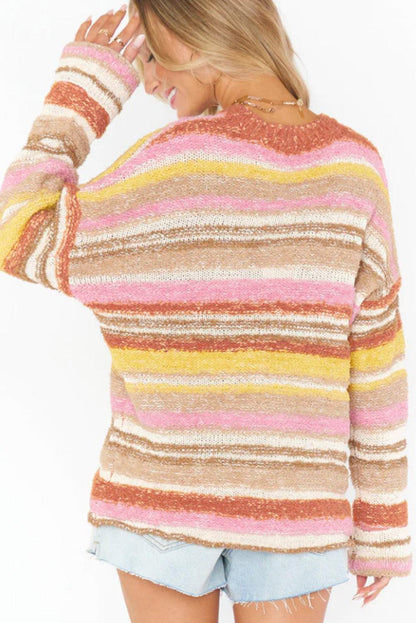 Multicolor Striped Knit Drop Shoulder Sweater - L & M Kee, LLC
