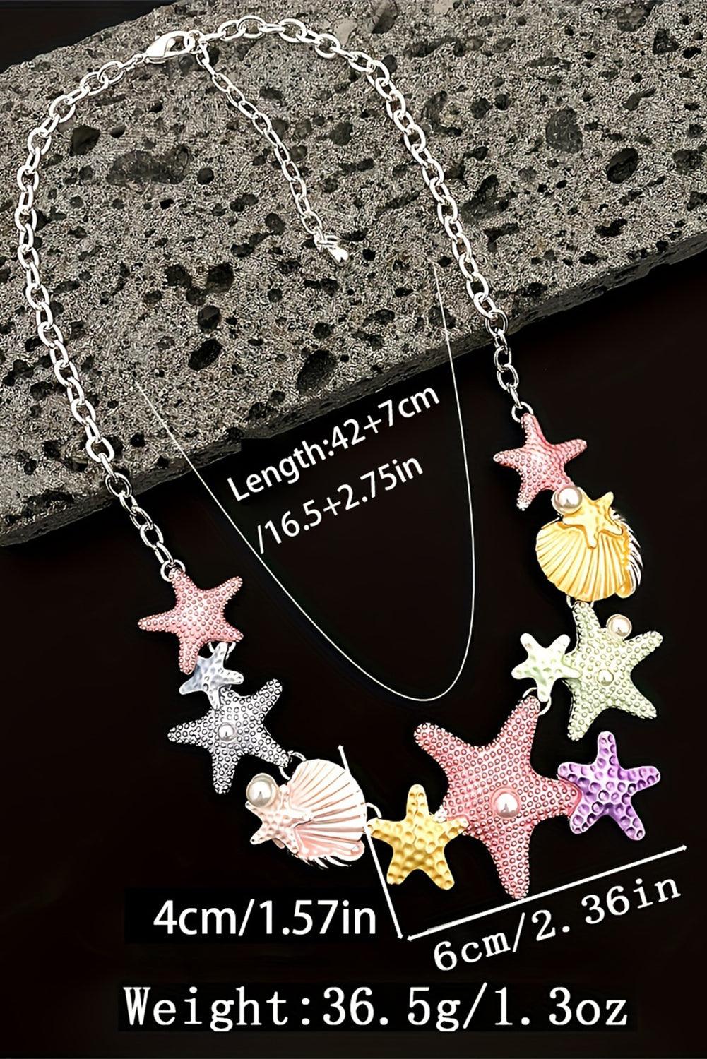 Gold Starfish Seashell Pearl Adjustable Chain Necklace - L & M Kee, LLC