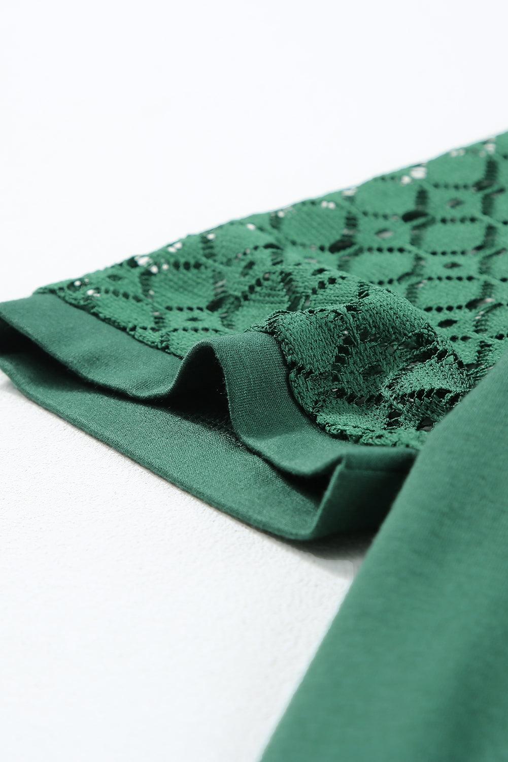 Blackish Green Seamed Detail Contrast Lace Raglan Sleeve Tee - L & M Kee, LLC