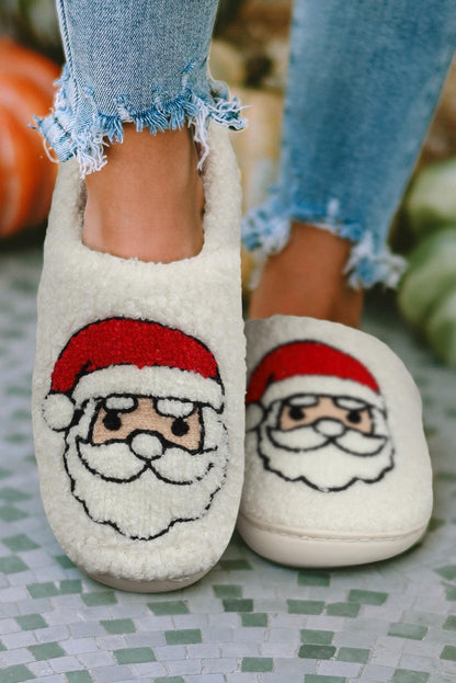 White Christmas Santa Clause Graphic Plush Slippers - L & M Kee, LLC