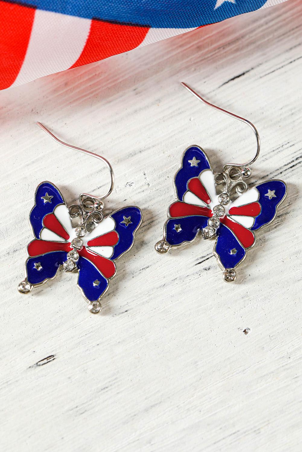 Dark Blue Stars and Stripes Print Butterfly Shape Hook Earrings
