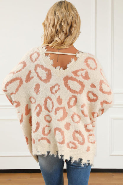 Leopard Animal Print Distressed Trim Fuzzy Sweater - L & M Kee, LLC