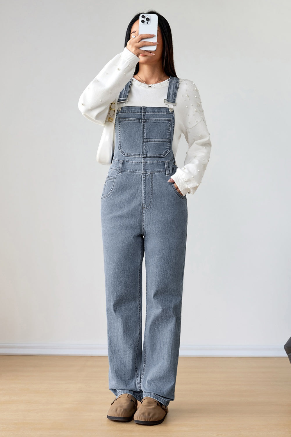 Dark Blue Retro Bib Pocket Buckle Straps Casual Denim Jumpsuit