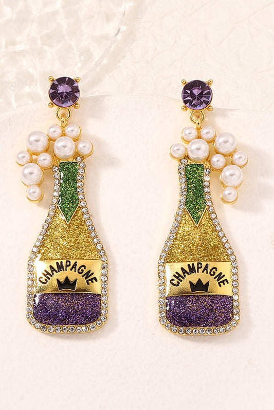 Yellow Pearl Rhinestone Carnival Bottle Shape Dangle Earrings - L & M Kee, LLC