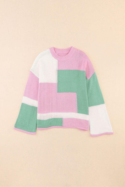 Colorblock Drop Shoulder Bell Sleeve Sweater - L & M Kee, LLC