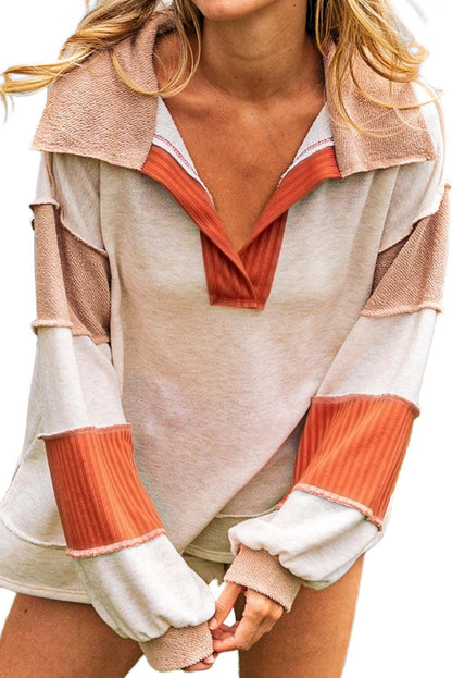 Orange Mixed Patchwork Exposed Seam Baggy Top - L & M Kee, LLC