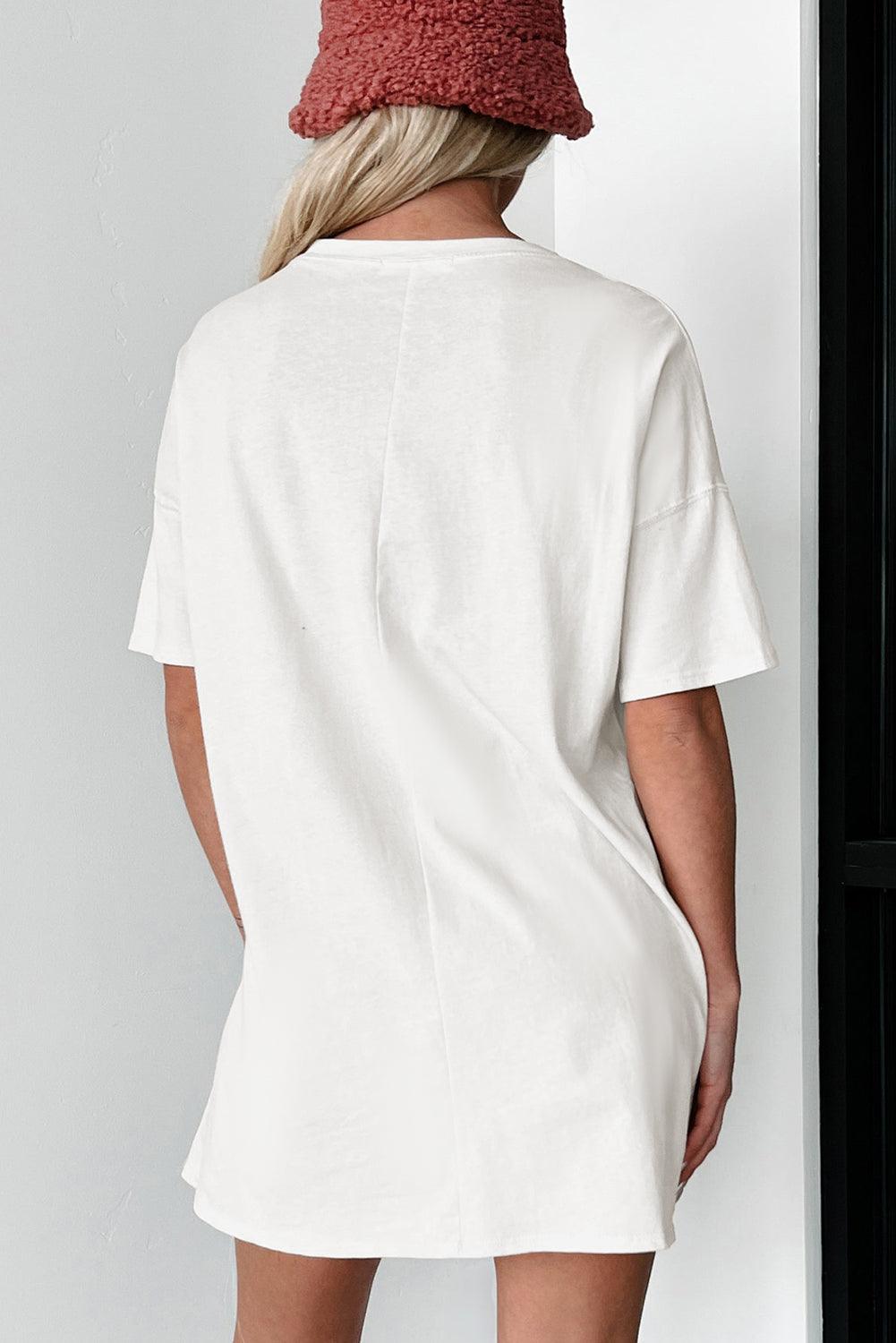 White Solid Color Round Neck Basic Tunic T Shirt - L & M Kee, LLC