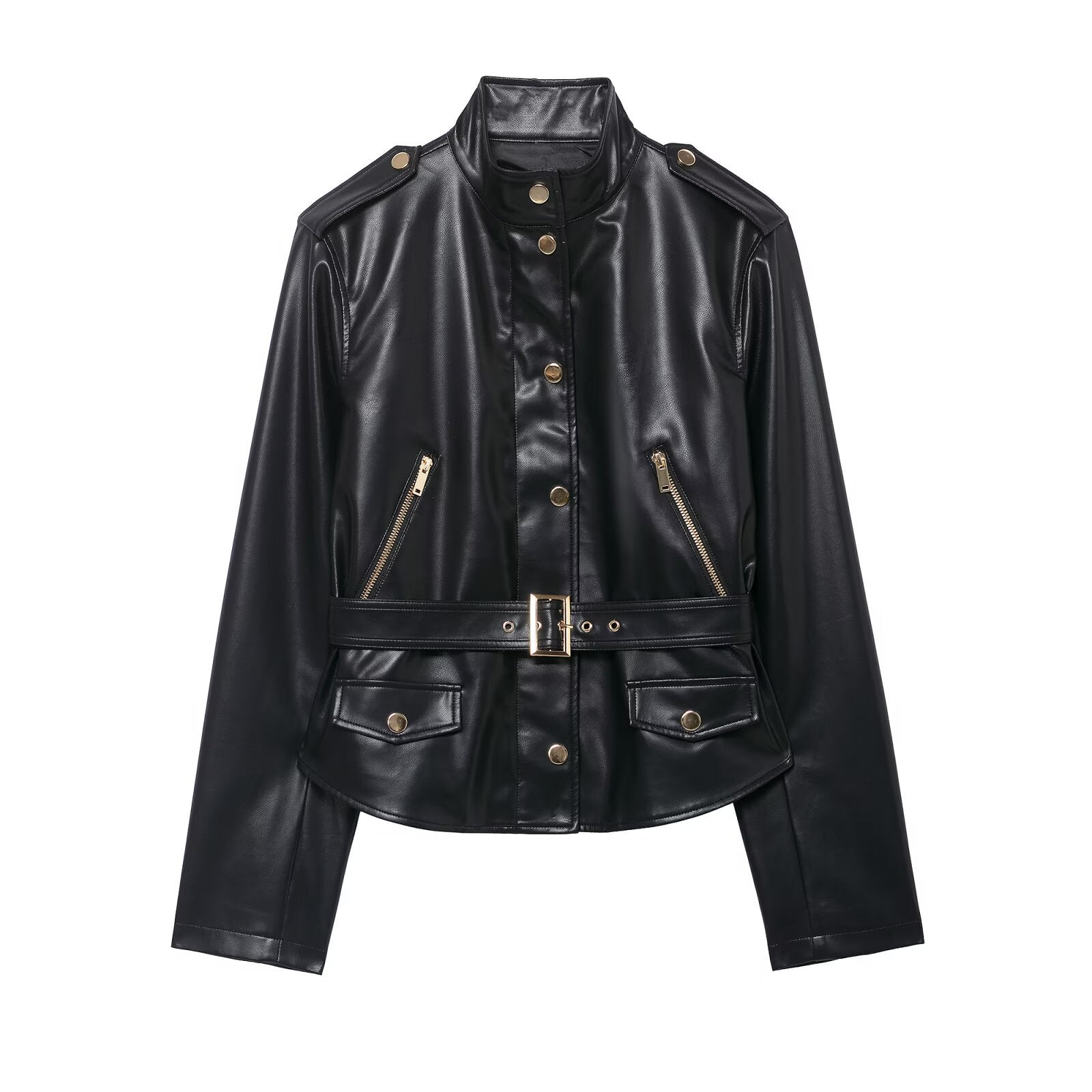 Jacket+high waisted faux leather flared pants