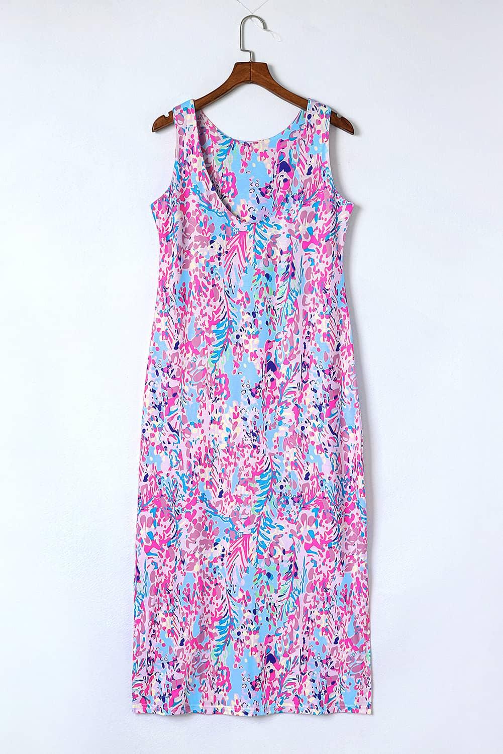 Purple Abstract Floral Print Sleeveless Maxi Dress - L & M Kee, LLC