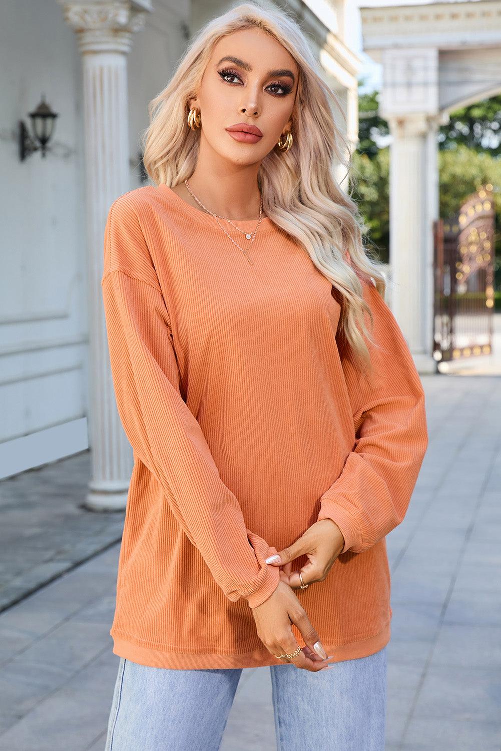 Orange JOLENE Ribbed Corded Oversized Sweatshirt - L & M Kee, LLC