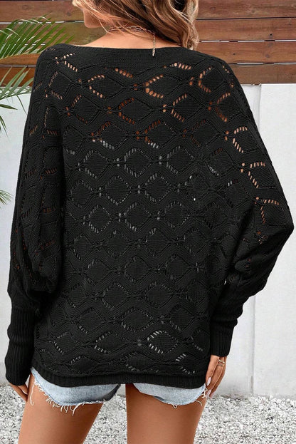 Black Chic Rhombus Knit Dolman Sleeve Sweater - L & M Kee, LLC