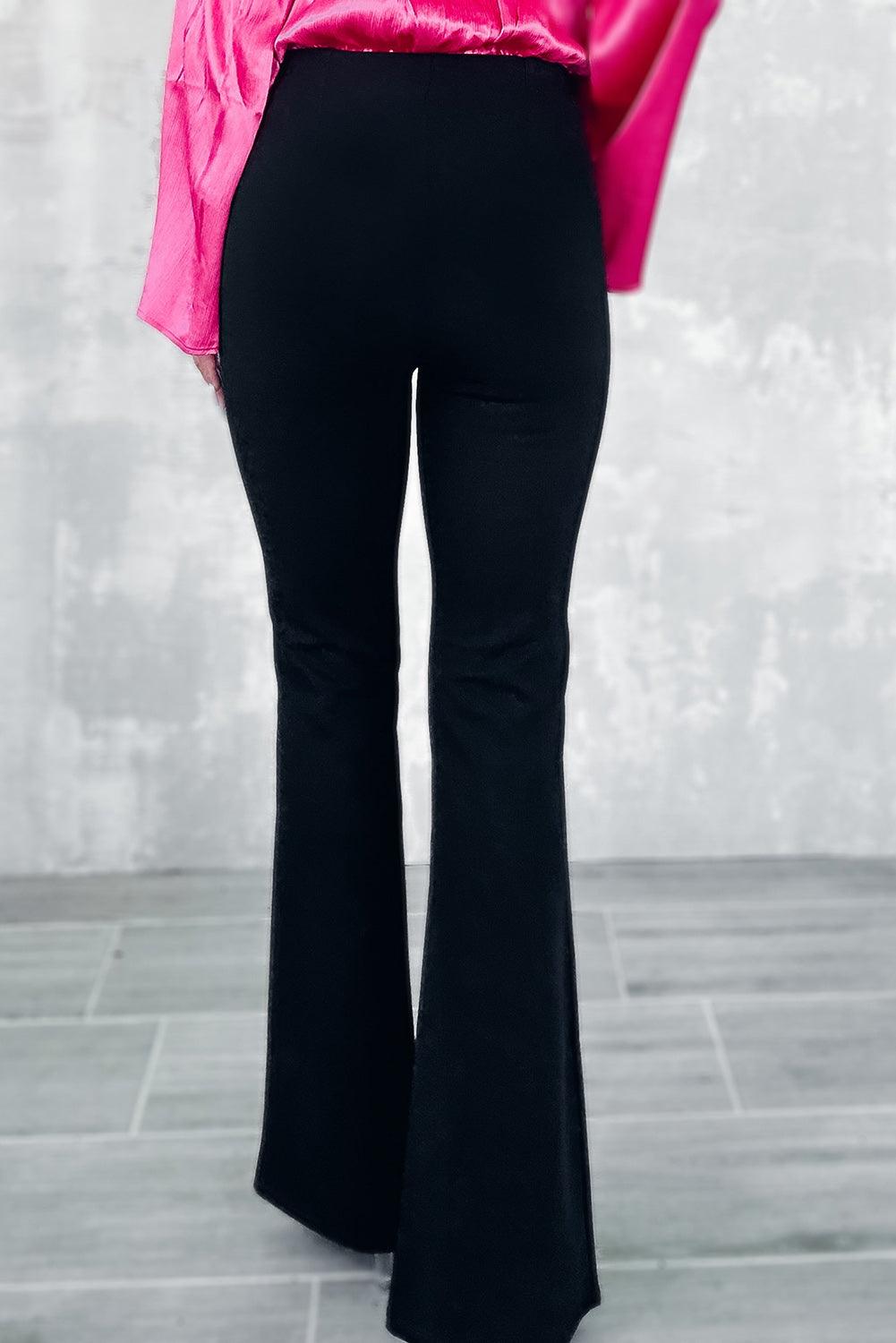 Black Split Front Flare Bottom Pants - L & M Kee, LLC