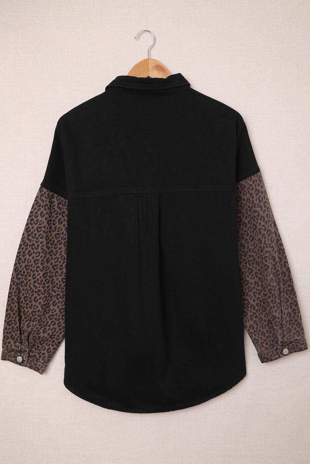 Blank Apparel - Black Contrast Leopard Denim Jacket