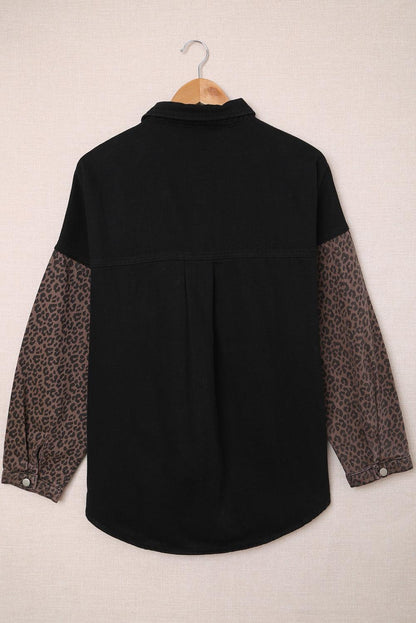 Blank Apparel - Black Contrast Leopard Denim Jacket - L & M Kee, LLC