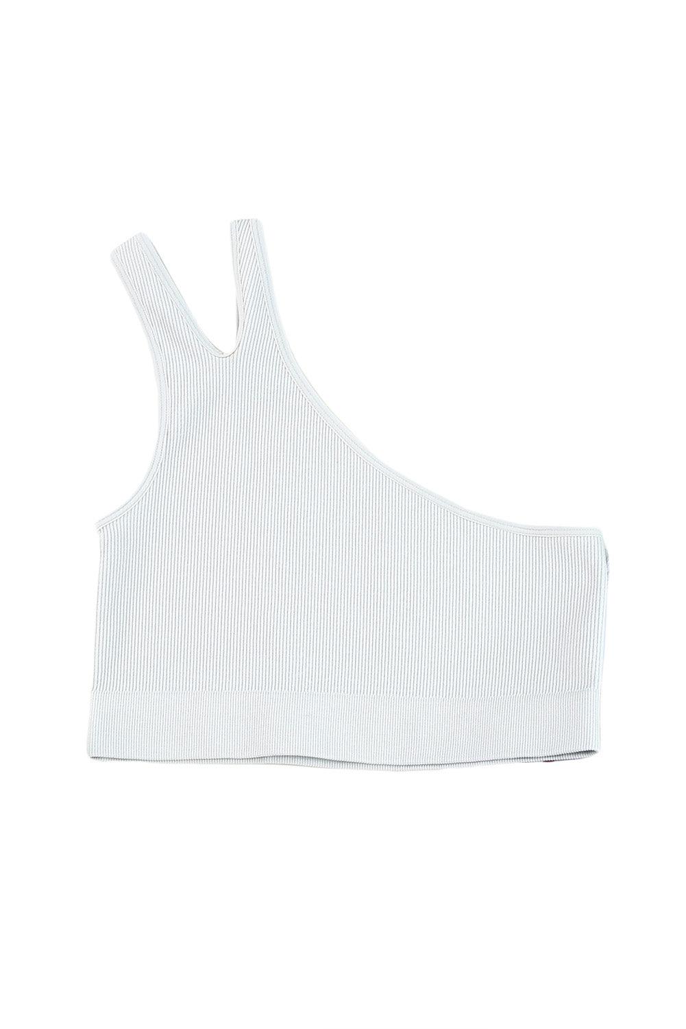 Single Split Shoulder Ribbed Cropped Sports Top - L & M Kee, LLC