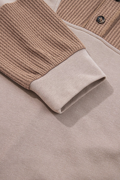 Goat Waffle Contrast Patchwork Plus Size Pocketed Hoodie