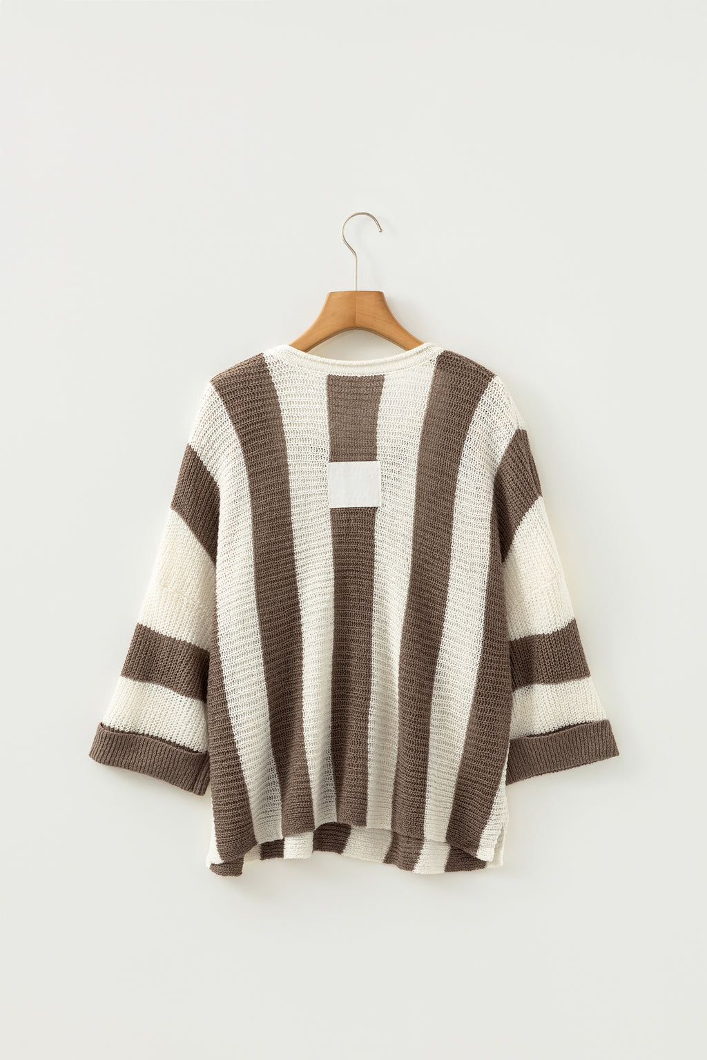 Brown Stripe Colorblock V Neck Bracelet Sleeve Sweater