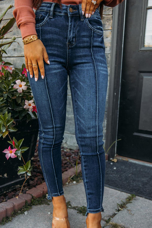 Seamed High Waist Skinny Fit Jeans - L & M Kee, LLC
