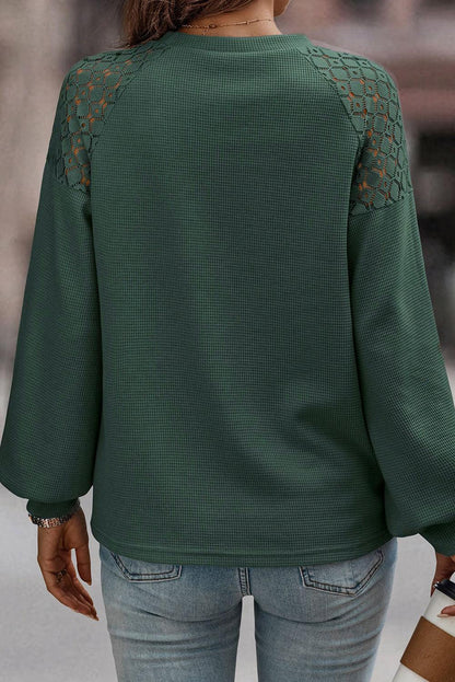 Green Lace Long Sleeve Textured Pullover - L & M Kee, LLC