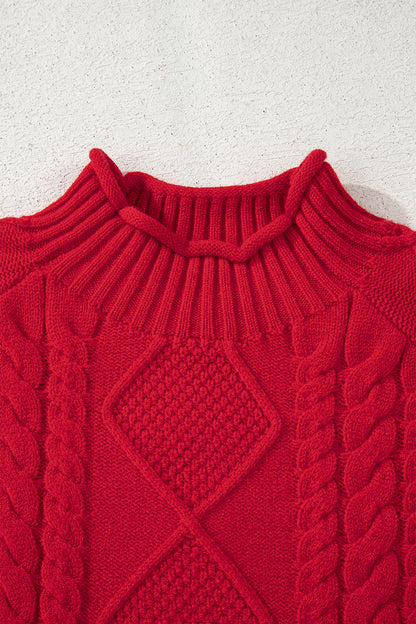 Fiery Red Cable Knit Baggy Sweater