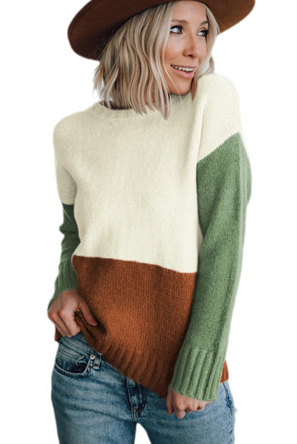 Parchment Ribbed Trim Color Block Sweater - L & M Kee, LLC