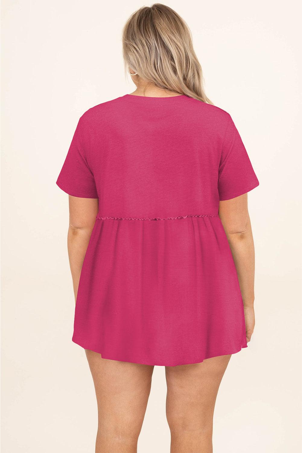 Rose Red Solid Short Sleeve Flowy Plus Size Top - L & M Kee, LLC