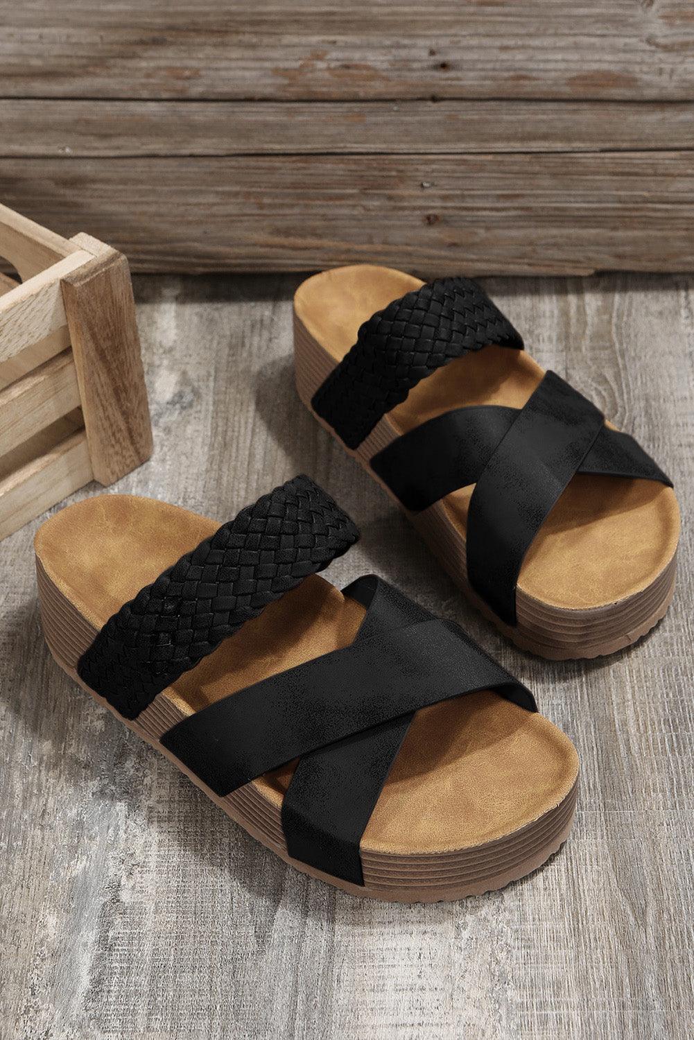 Braided Detail Criss Cross Platform Slippers - L & M Kee, LLC