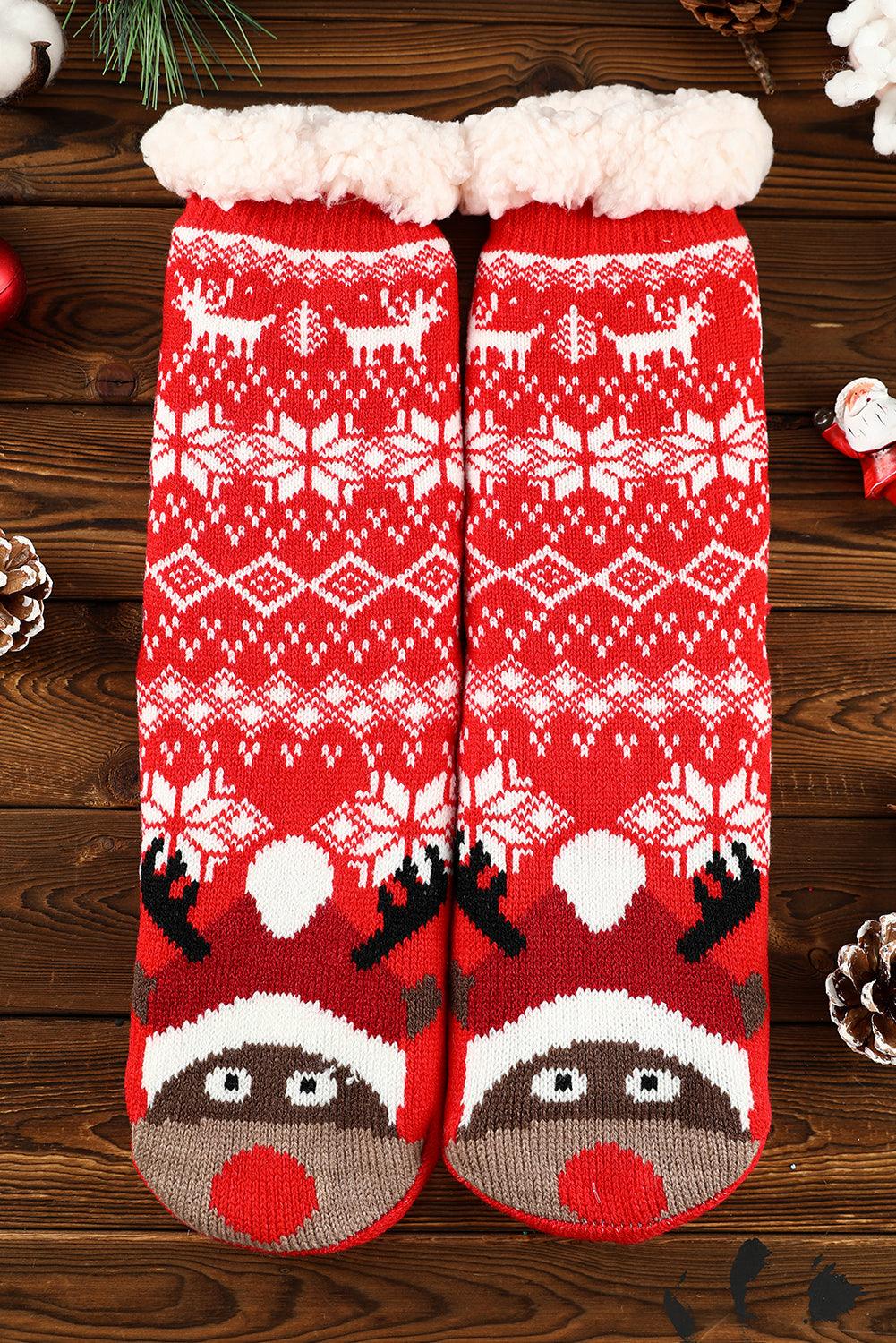 Fiery Red Christmas Flake Thermal Socks - L & M Kee, LLC