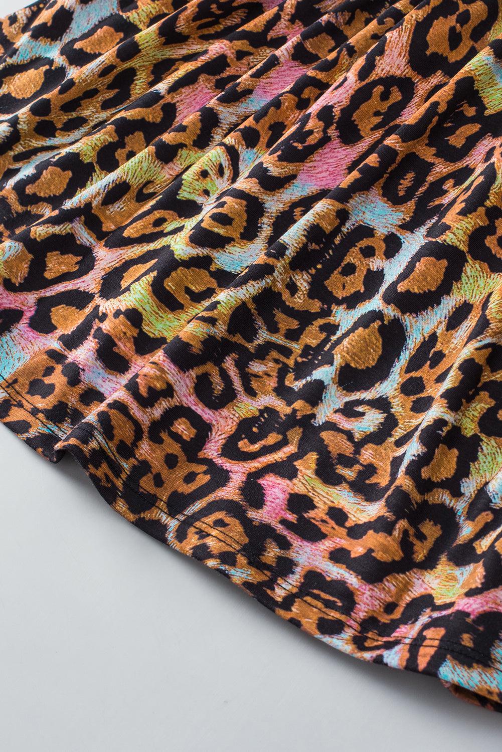 White Leopard Print Wide Sleeve Peplum Hem Blouse - L & M Kee, LLC