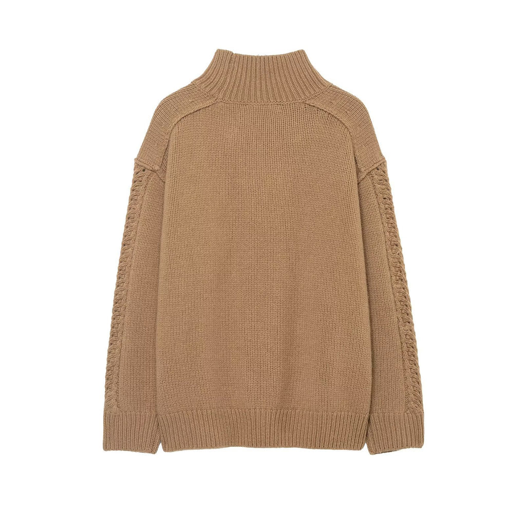 High necked long sleeved knitted sweater