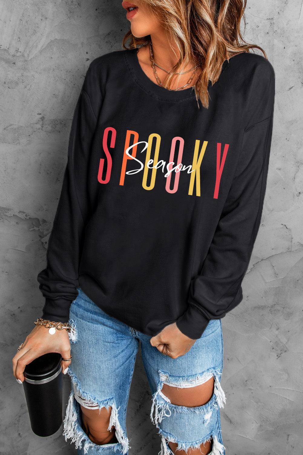 Black Spooky Season Halloween Fashion Graphic Sweatshirt - L & M Kee, LLC