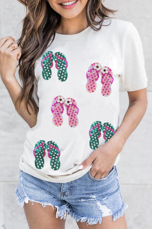 White Sequin Slippers Graphic Tee - L & M Kee, LLC