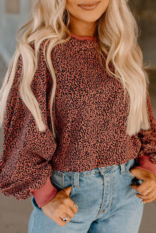 Vintage Leopard Bubble Sleeve Pullover Sweatshirt - L & M Kee, LLC