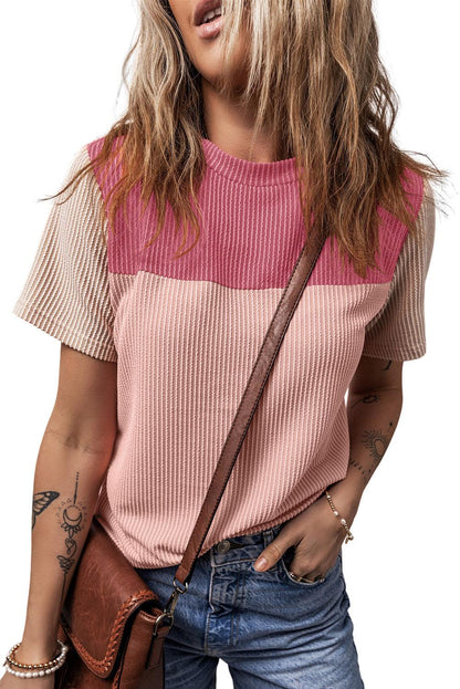 Pink Rib Textured Colorblock T Shirt - L & M Kee, LLC