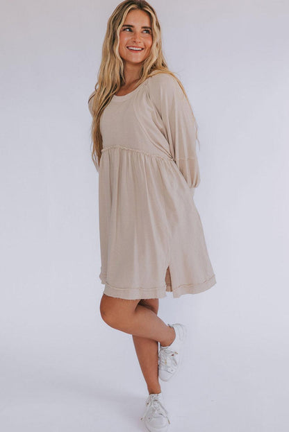 Oatmeal 3/4 Sleeves High Waist Slits Mini Dress - L & M Kee, LLC