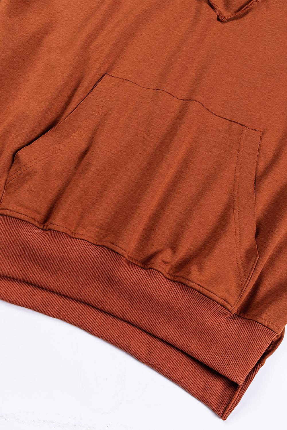 Chestnut V Neck Kangaroo Pocket Oversized Hoodie - L & M Kee, LLC