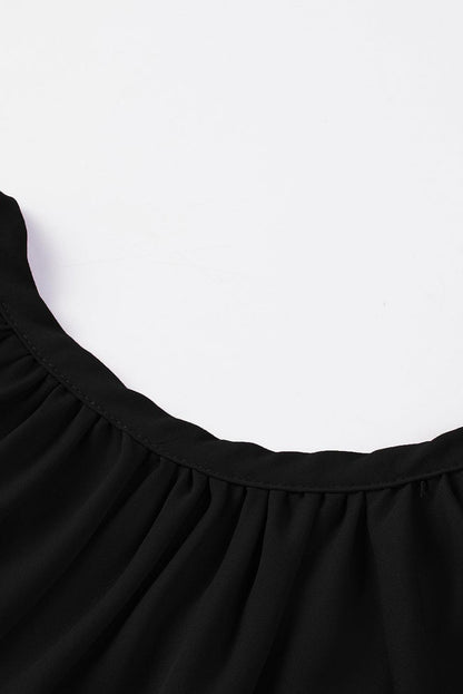 Black Split Neck Pleated Loose Top - L & M Kee, LLC