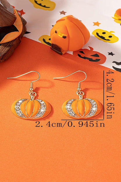 Orange Halloween Rhinestone Pumpkin Hook Earrings - L & M Kee, LLC