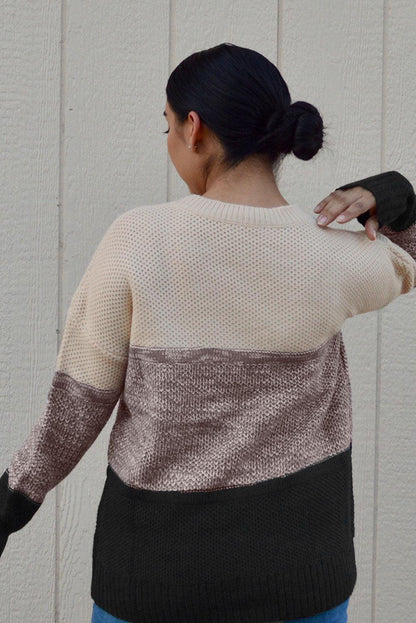 Gray Color Block Netted Texture Pullover Sweater - L & M Kee, LLC