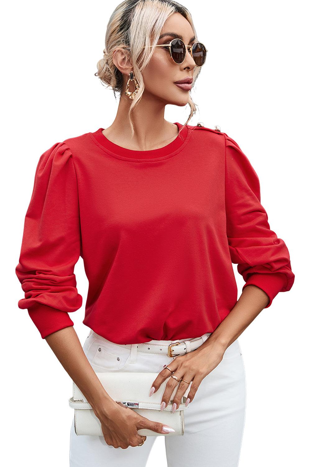 Rose Tan Button Tab Detail Long Sleeve Top - L & M Kee, LLC