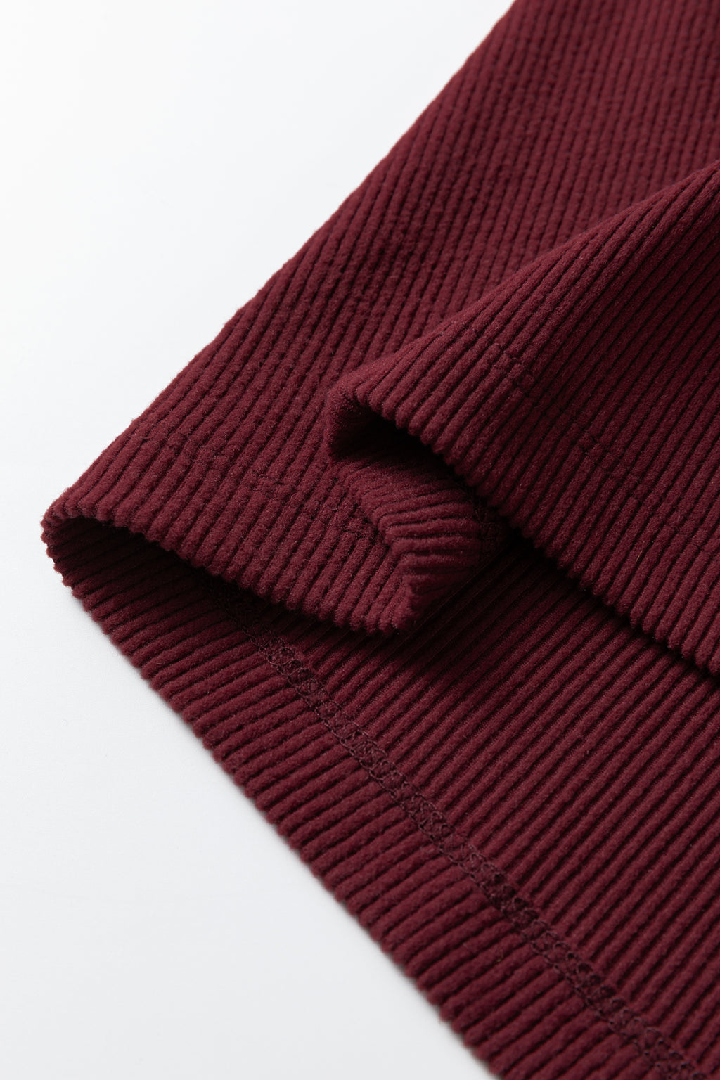 Coffee Ribbed Solid Color U Neck Cropped Long Sleeve Top