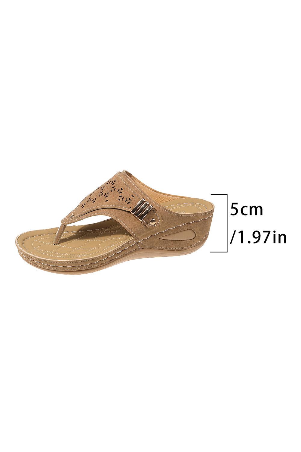 Chestnut Hollow Out Clip Toe Wedge Slippers - L & M Kee, LLC