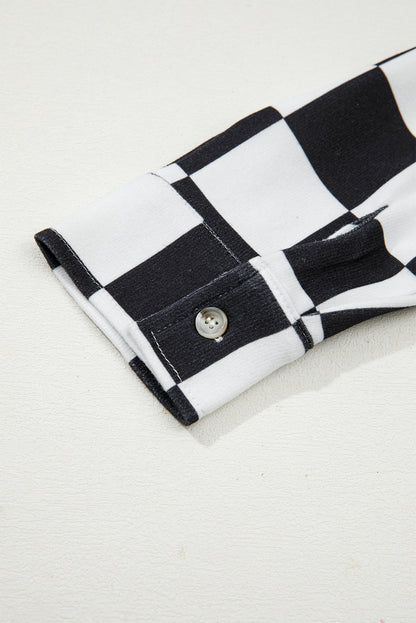 Black Checkerboard Flap Pocket Button Front Shacket