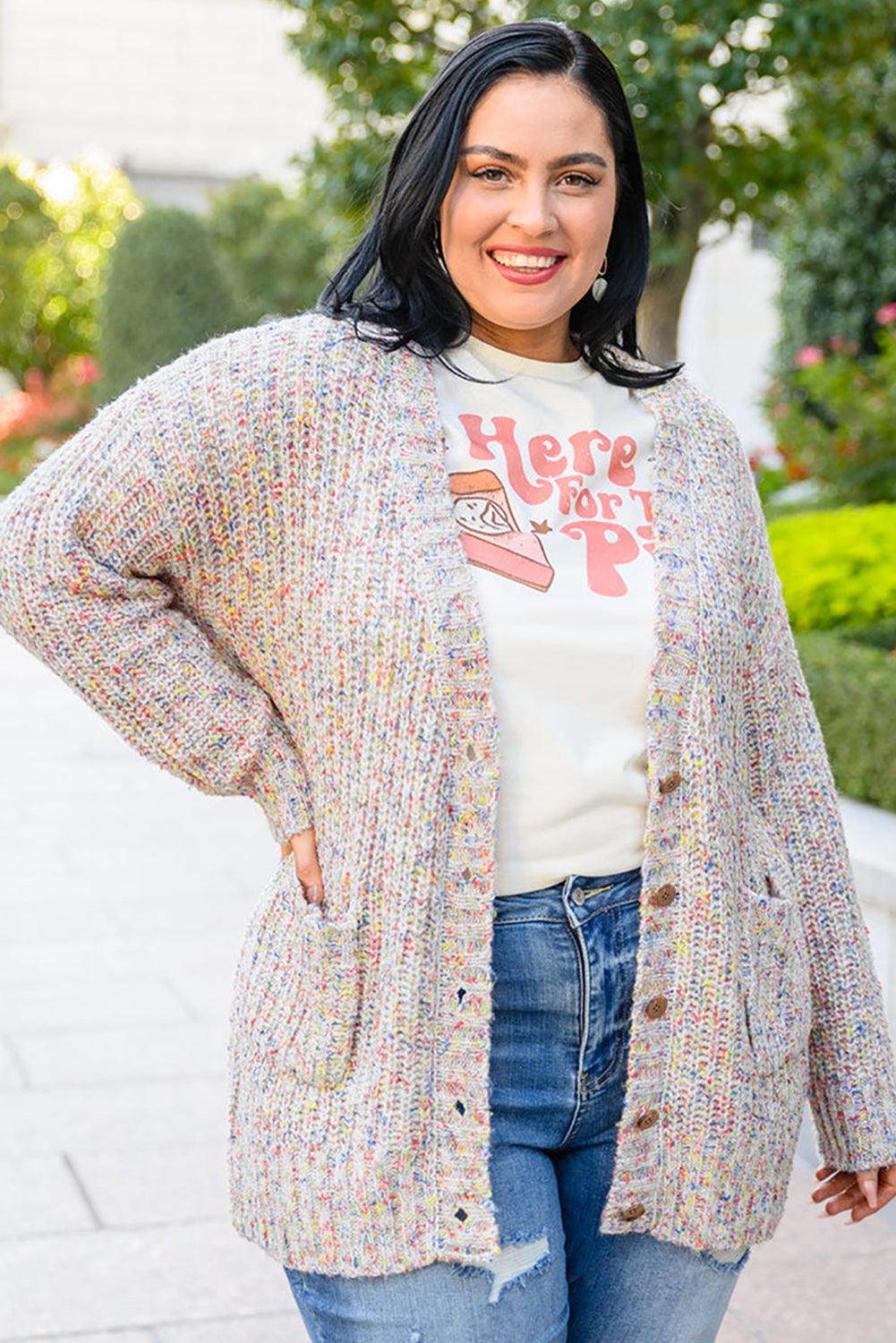 Apricot Multi Color Mixed Thread Plus Size Cardigan - L & M Kee, LLC