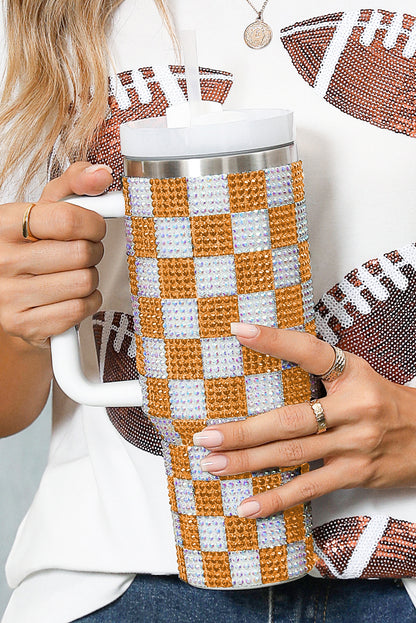 Blackish Green Full Rhinestone Checkerboard Handled Tumbler 40oz