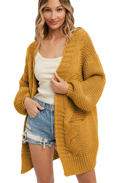 Orange Chunky Cable Slouchy Lantern Sleeve Wrap Cardigan - L & M Kee, LLC