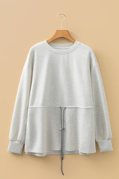 Light Grey Drawstring Waist Tunic Solid Sweatshirt