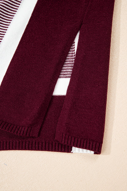 Red Stripe Color Block Patchwork Dolman Oversize Tunic Sweater