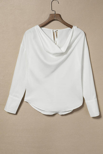 Cowl Neck Long Sleeve Elegant Blouse - L & M Kee, LLC